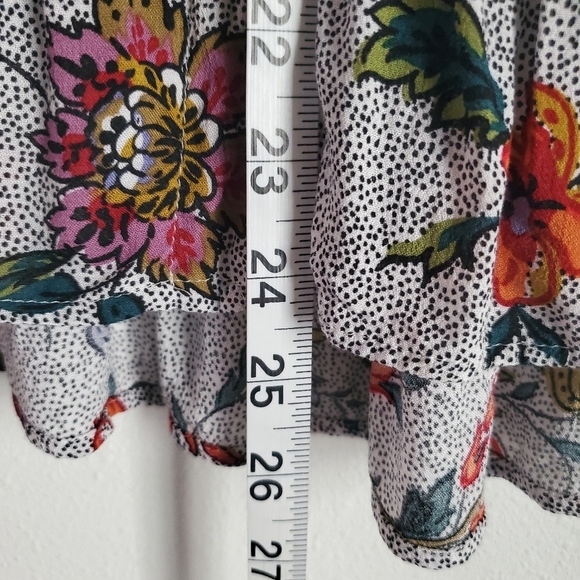 Maeve Button Down Blouse Womens 0 Gray Black Red Floral Peplum Hem Boho Business - Picture 8 of 13